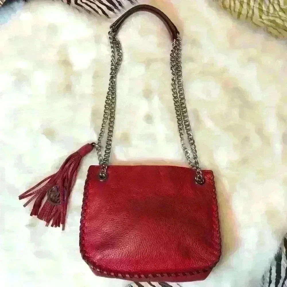 Michael Kors Red Chain Carry Small Leather Bag